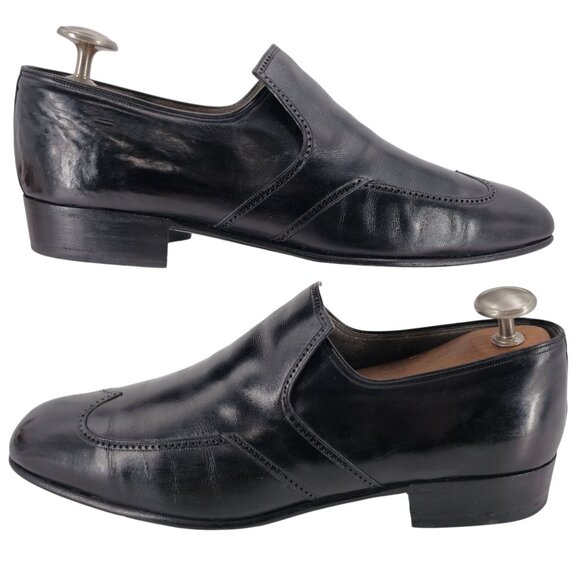 Vintage Barletta Handmade Italian Dress Shoes Mens 10.5C Black Leather Loafers - Picture 4 of 13